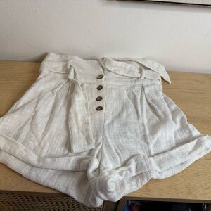 Free People White High Waist Buttoned Shorts